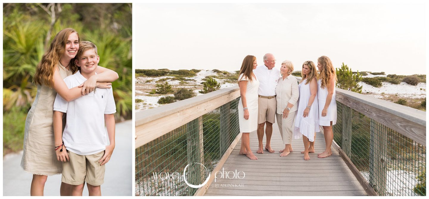 family-hugging-on-boardwalk-30A-florida-beach
