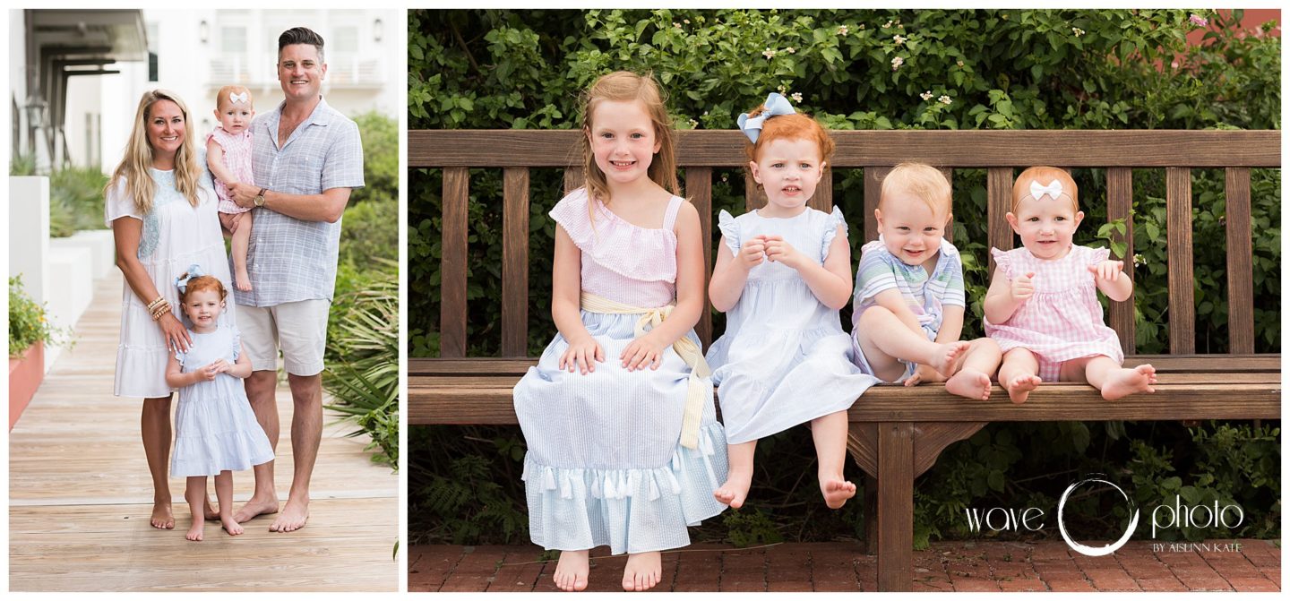 kids-sitting-on-bench-family-photos-at-condo-rosemary-beach