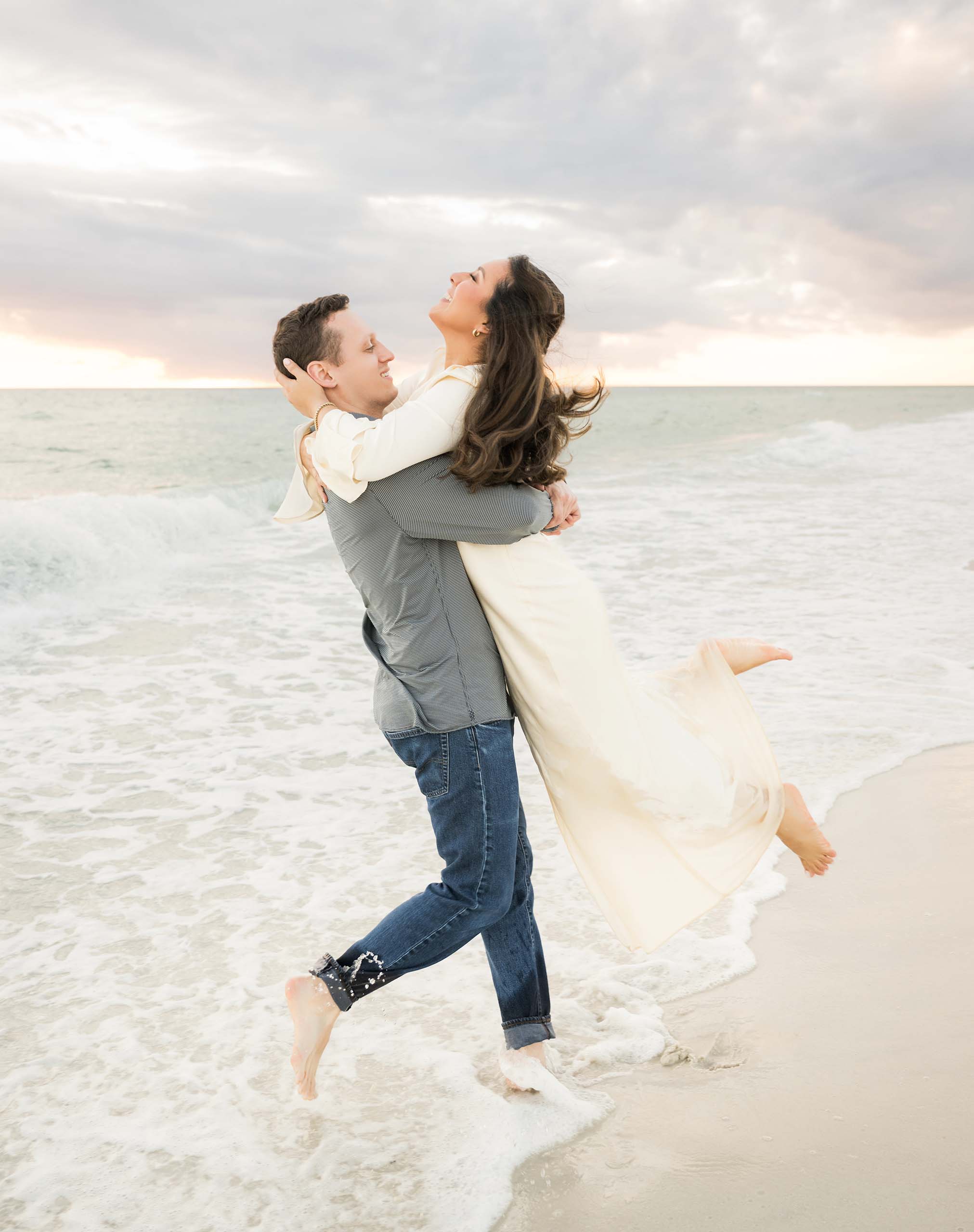 engagement photo at sunset in gulf at rosemary beach